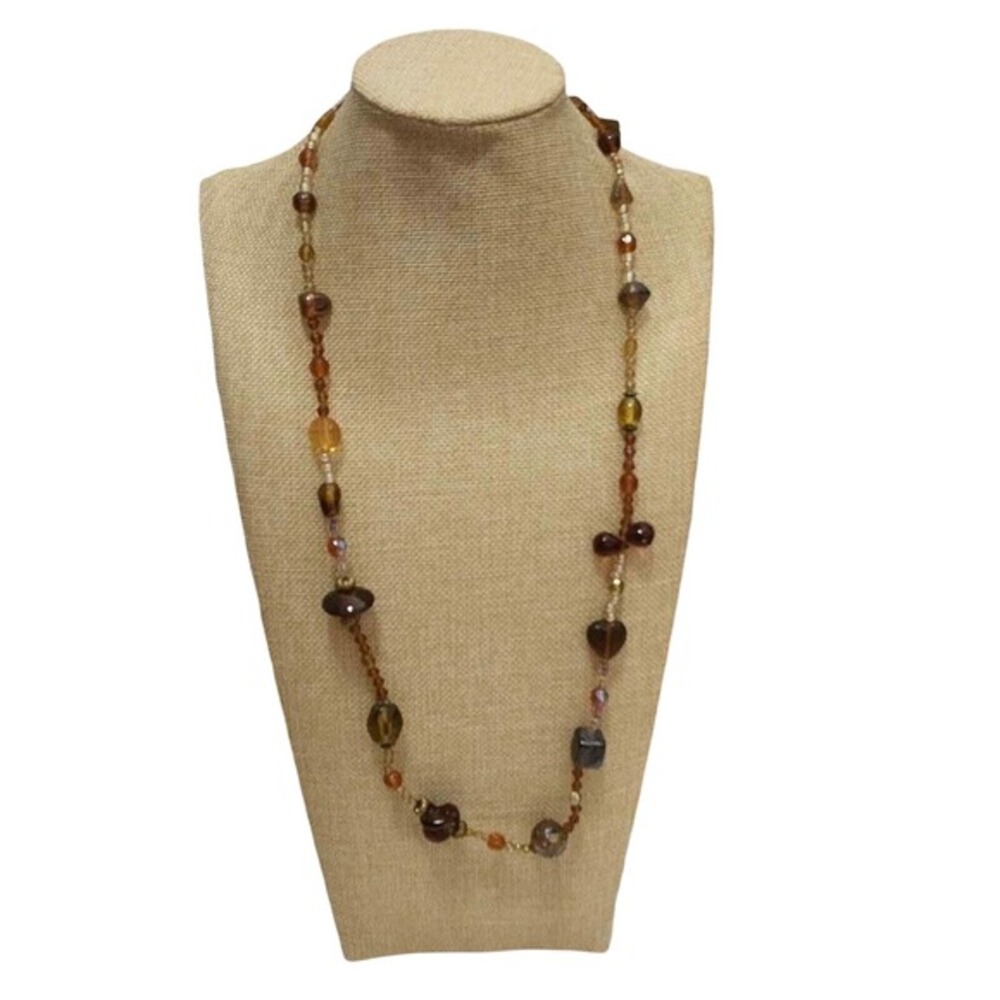 Treska Gypsy Warehouse Amber Brown Beaded Long Necklace Heart Mixed Beads 30 In